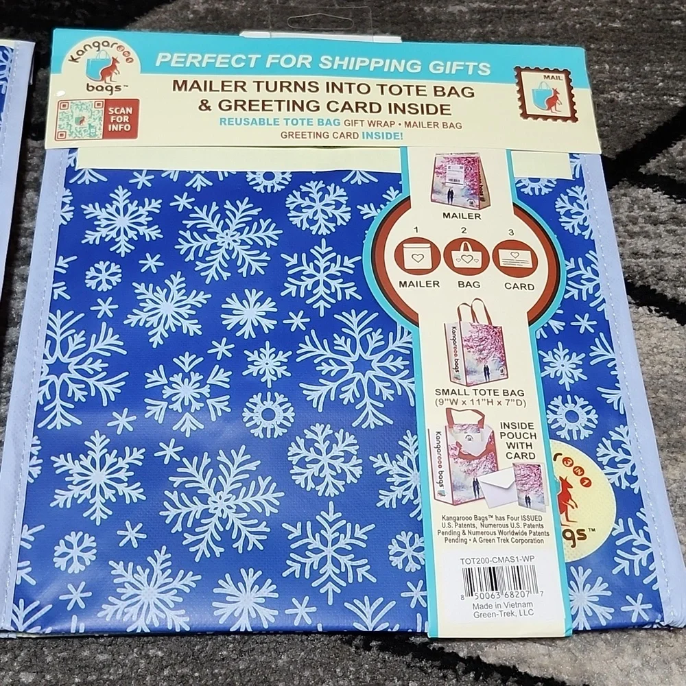 SNOWFLAKE KANGAROOO 3-IN-1 REUSABLE GIFT MAILER BAG SET-OF-2 BUNDLE